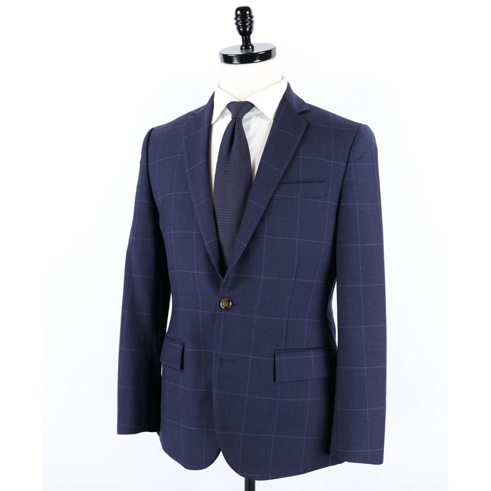 J. Crew Thompson Suit Size 36S Navy Blue Windowpane Check Wool Blend Preppy - Picture 3 of 15